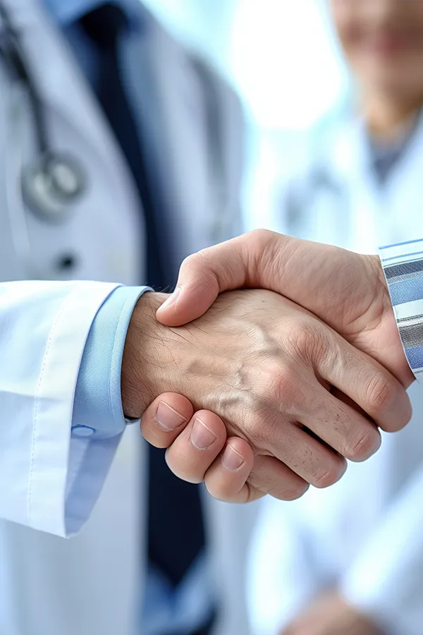A clinician shakes hands with a patient. Get adult physical exams from Morgan Burns, APRN in New Smyrna Beach.