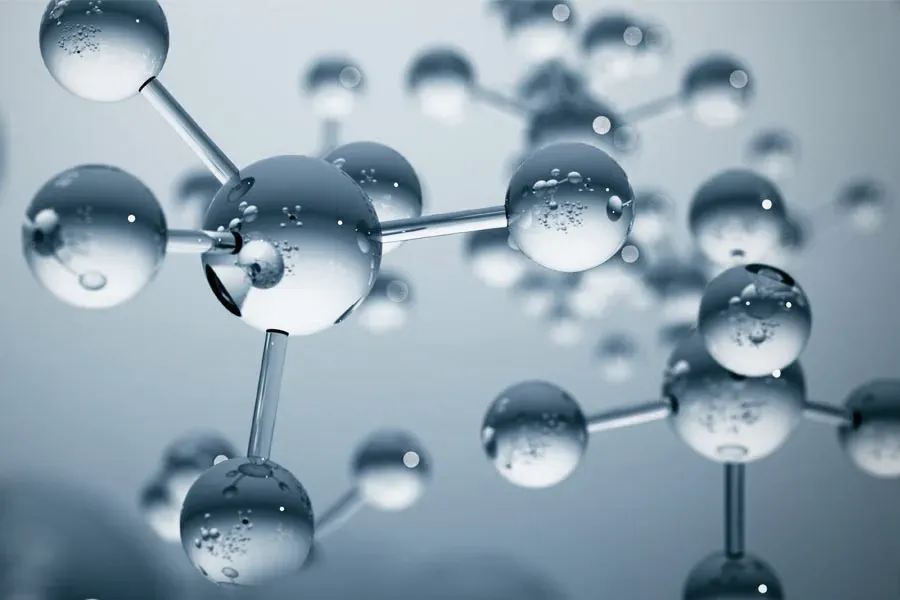 A 3D illustration of blue-gray toned water molecules, representing peptide therapy from Morgan Burns, APRN in New Smyrna Beach.
