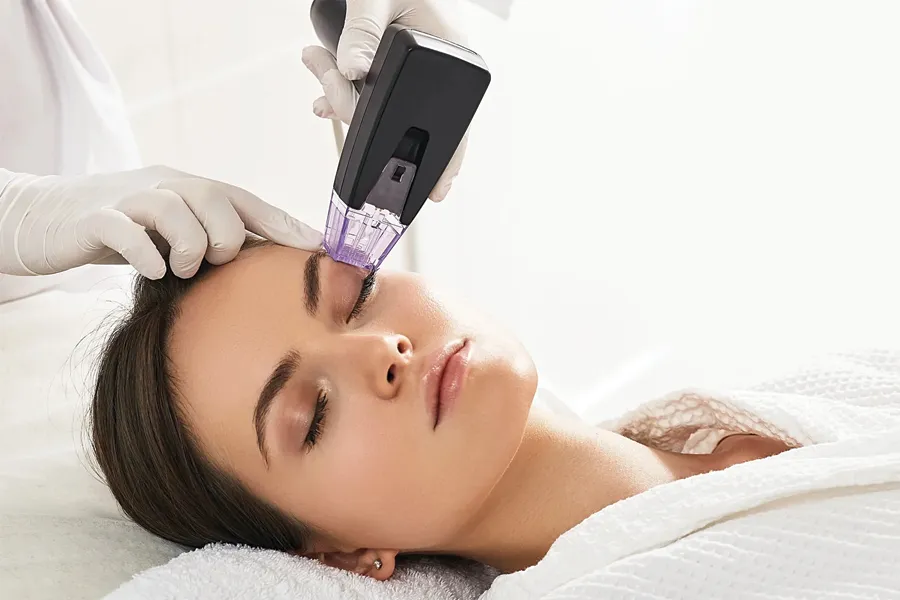 A woman gets microneedling treatment. Schedule Morpheus8 RF Microneedling from Brandi Terra, NP at Oak & Stone Wellness in San Diego.