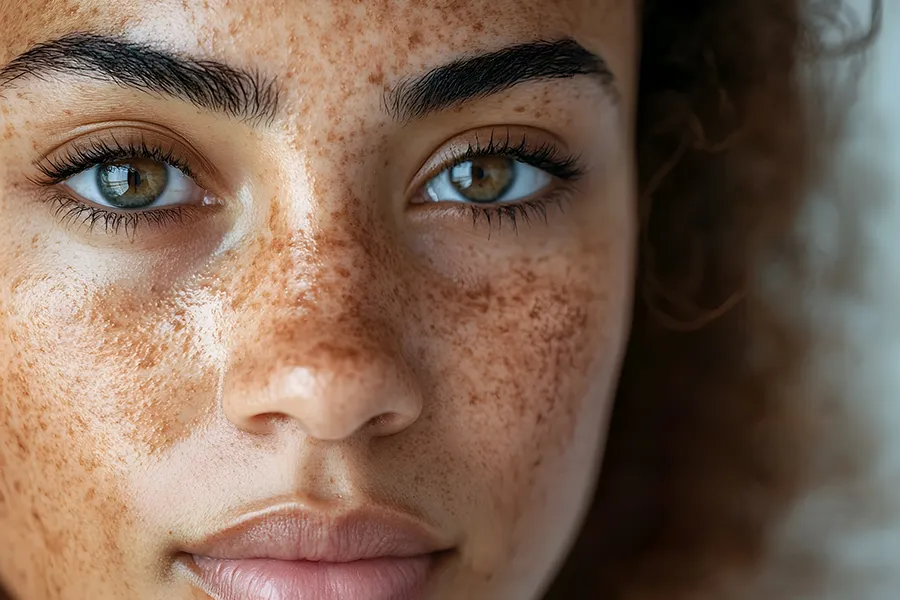 A woman with hyperpigmentation. Schedule Radiofrequency Microneedling for Hyperpigmentation Treatment from Brandi Terra, NP at Oak & Stone Wellness in San Diego.