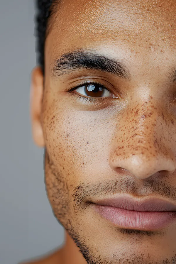 A man with hyperpigmentation. Get Radiofrequency Microneedling for Hyperpigmentation Treatment from Brandi Terra, NP at Oak & Stone Wellness in San Diego.